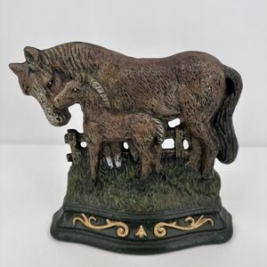 Wright Studios CAST IRON Painted Horse‎ & Foal DOORSTOP Vintage 1950s